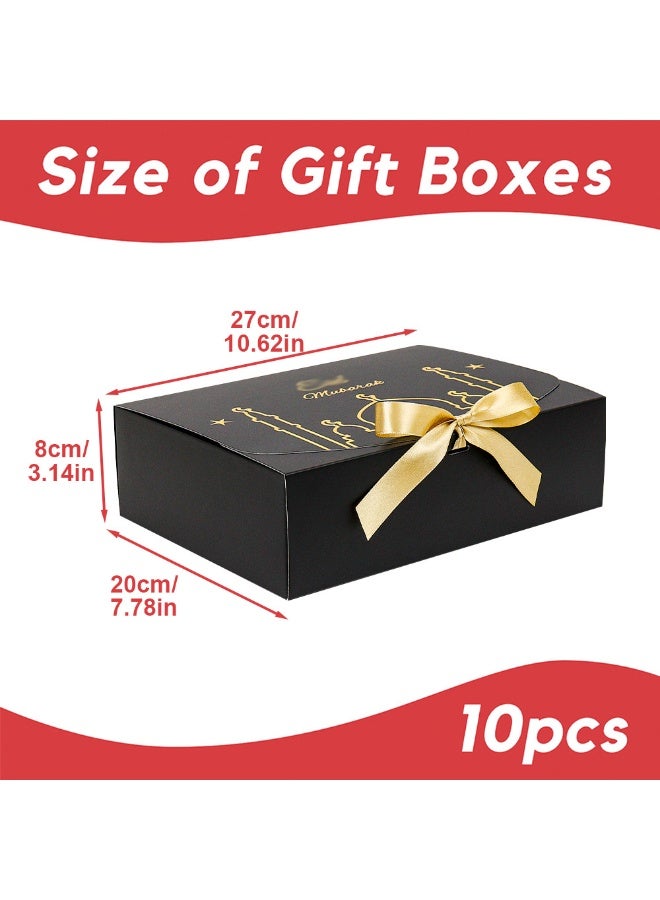 ohmoon Pack of 10 Gift Boxes, Large Kraft Gift Boxes with Bow Ribbon, 27 x20x8cm, Rectangle Gift Boxes for Gifts, Ramadan,Eid,Birthday, Wedding (Black）) - Image 2